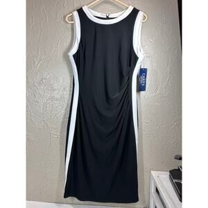 Chaps Ladies Black Stretchy Dress White Trim Summer Business Casual Size Large